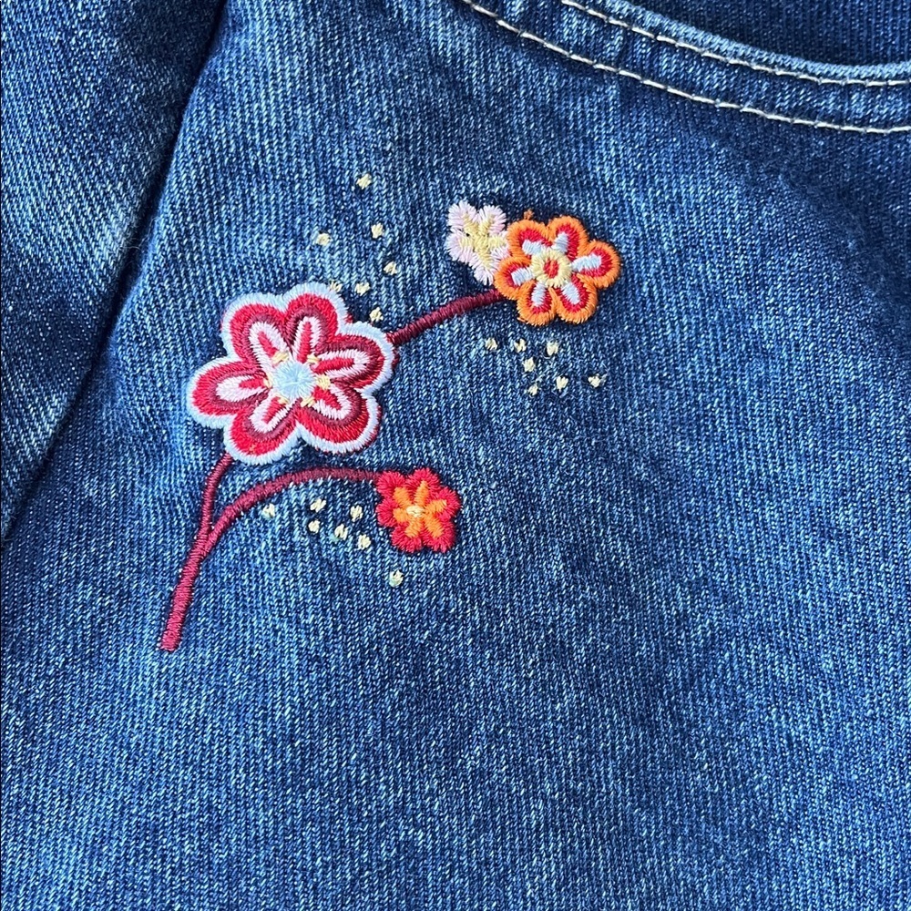 Liquid Y2K Vintage Floral Embroidered Flare Denim Jeans 100% Cotton Sz 9 - Picture 4 of 9